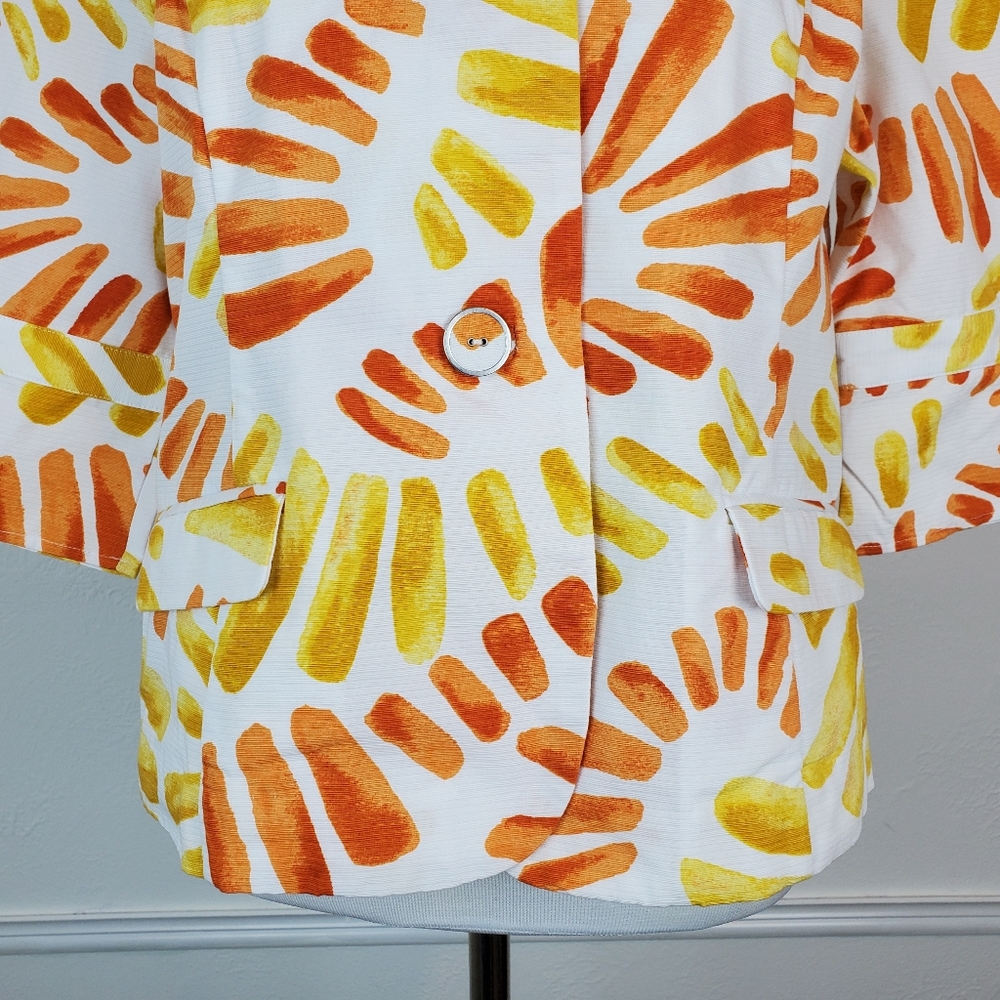 Chico's Jacket Flower Power Princeton White Yellow Orange Summer Spring Quirky - Picture 5 of 10
